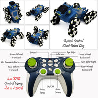 TuneFit RC Robot Dog Stunt Car – Mist Spray, Music, Lights | 2.4GHz Remote Control | Shape-Shifting | Gift for Kids (Ages 6-14)